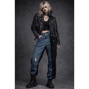 Maniere de Voir Blue Black Hybrid Two Tone Cargo Jeans Y2K Womens 8